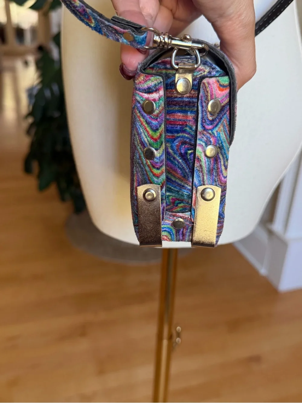 Vintage 60s 70s Psychedelic Rainbow Velvet Box Crossbody Purse USA